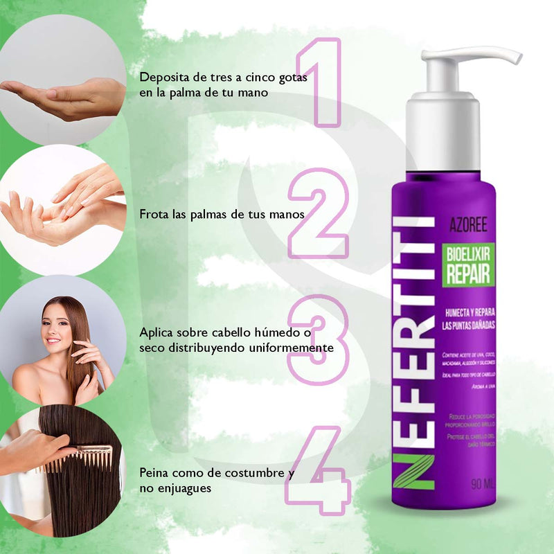 Tratamiento Bioelixir Azoree para Cabello Maltratado Para Puntas Dañadas Nefertiti 90ml