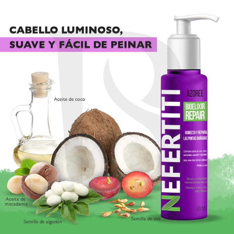 Tratamiento Bioelixir Azoree para Cabello Maltratado Para Puntas Dañadas Nefertiti 90ml