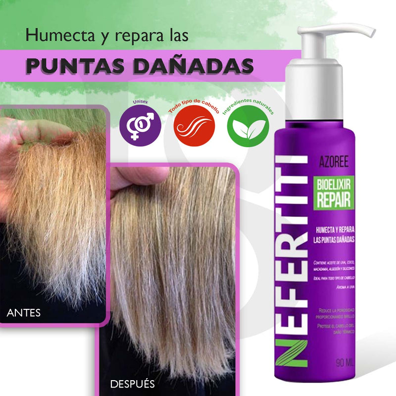 Tratamiento Bioelixir Azoree para Cabello Maltratado Para Puntas Dañadas Nefertiti 90ml