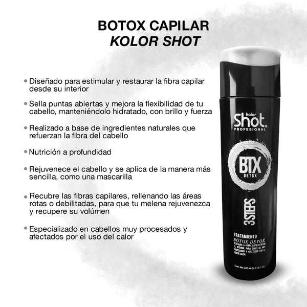 Tratamiento capilar bótox detox con ácido hialurónico, colágeno y keratina para reparación e hidratación profunda de cabello dañado