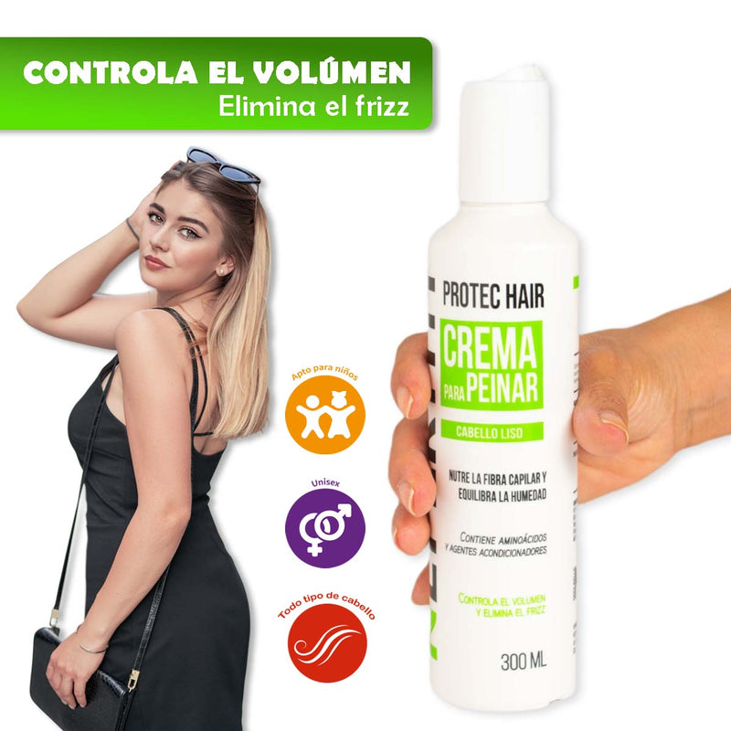 Crema para Peinar Cabello Liso - Sin Sal y Anti Frizz, Suavidad y Brillo