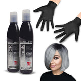 Kit 2 Pzas Shampoo Matizador Negro Le Black Para Cabello Platinado + Par De Guantes 250ml