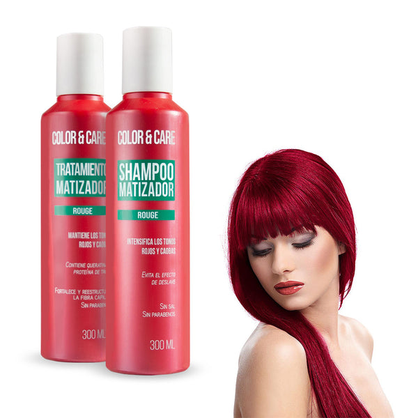 Shampoo Matizador rojo + Tratamiento con Keratina Nefertiti 300ml c/u