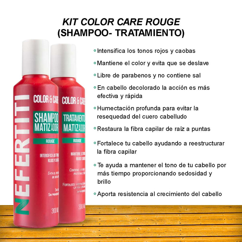 Shampoo Matizador rojo + Tratamiento con Keratina Nefertiti 300ml c/u