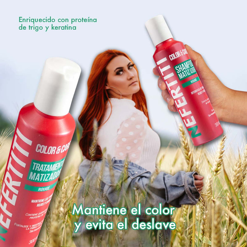 Shampoo Matizador rojo + Tratamiento con Keratina Nefertiti 300ml c/u