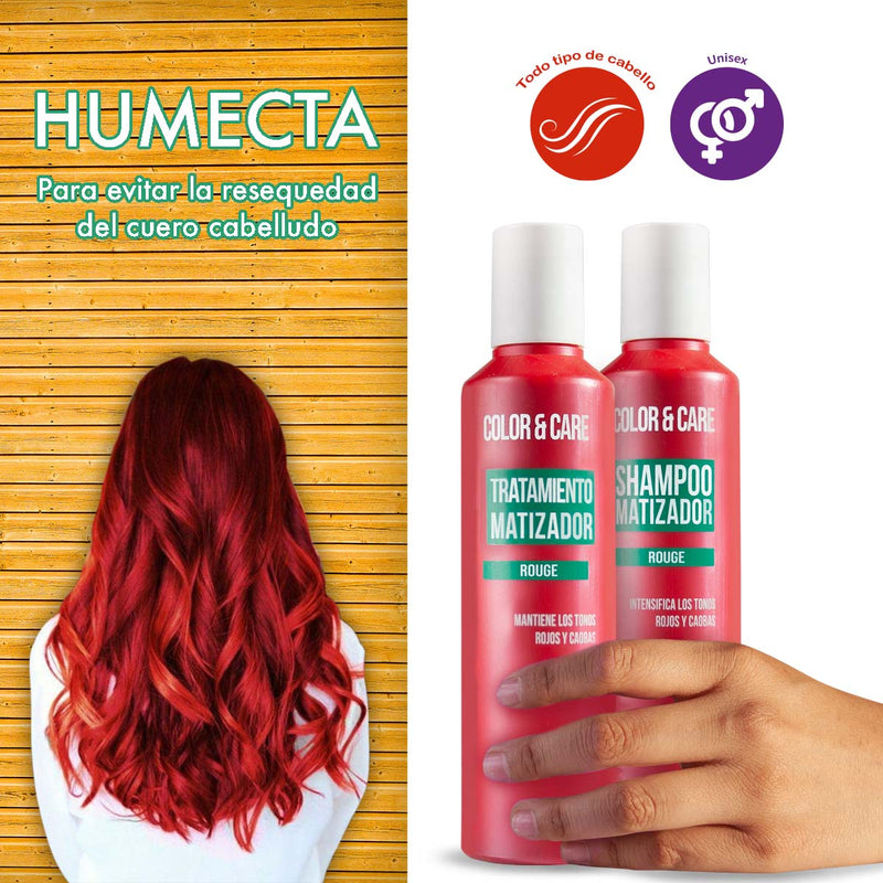 Shampoo Matizador rojo + Tratamiento con Keratina Nefertiti 300ml c/u