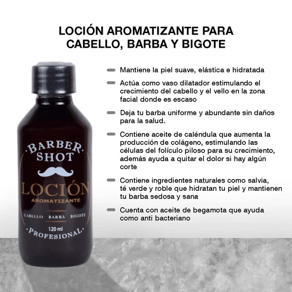 Loción Barber Shot 120ml Con Aloe Vera, Menta y Romero – Refresca, Suaviza y Protege Tu Piel