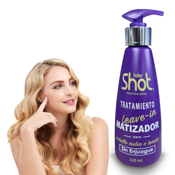 Tratamiento Matizador Leave-In 300ml Kolor Shot Profesional con Pigmentos Violetas y Agentes Hidratantes – Sin Enjuague, Elimina Reflejos Amarillos en Cabello Rubio o Teñido, Aporta Brillo y Protección Térmica