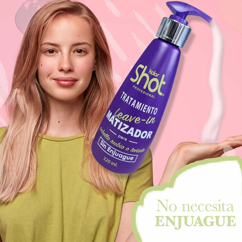 Tratamiento Matizador Leave-In 300ml Kolor Shot Profesional con Pigmentos Violetas y Agentes Hidratantes – Sin Enjuague, Elimina Reflejos Amarillos en Cabello Rubio o Teñido, Aporta Brillo y Protección Térmica