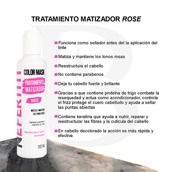 Matizador Rosa Para Cabello Sin Parabenos Con Keratina Nefertiti 300ml