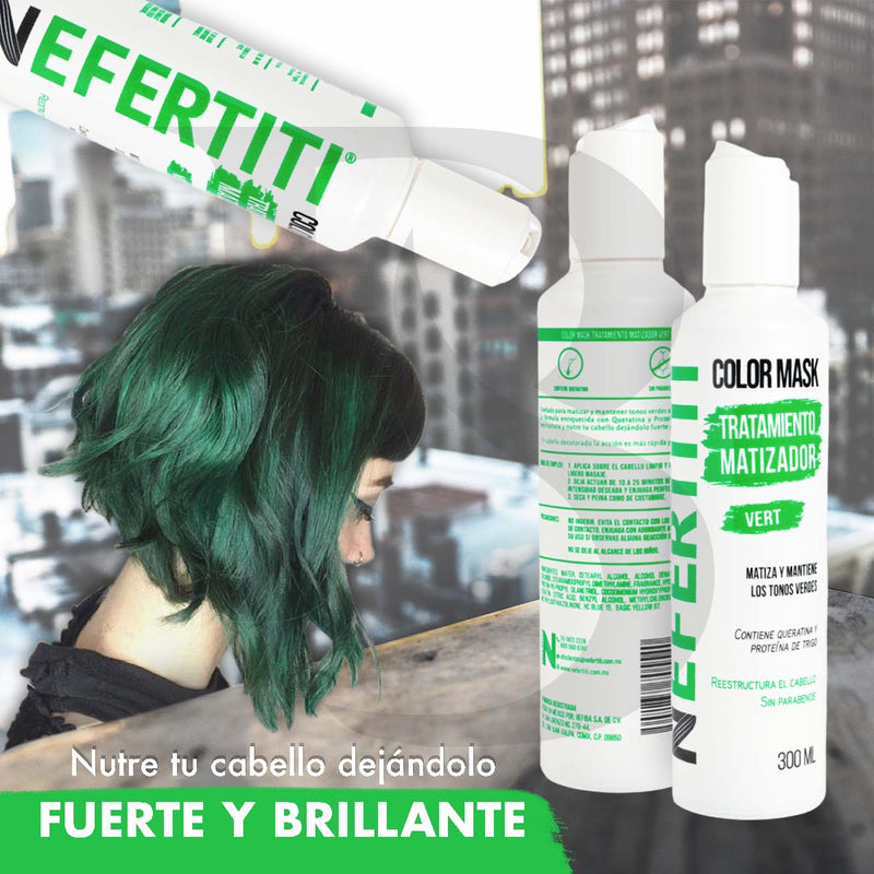 Matizador verde Para Cabello Sin Parabenos Con Keratina Nefertiti 300ml