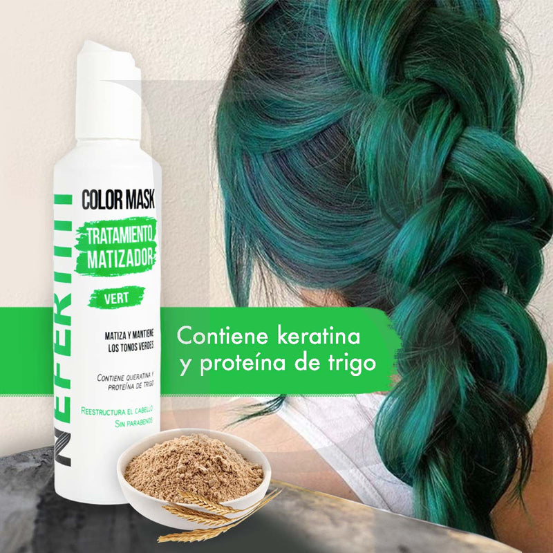Matizador verde Para Cabello Sin Parabenos Con Keratina Nefertiti 300ml