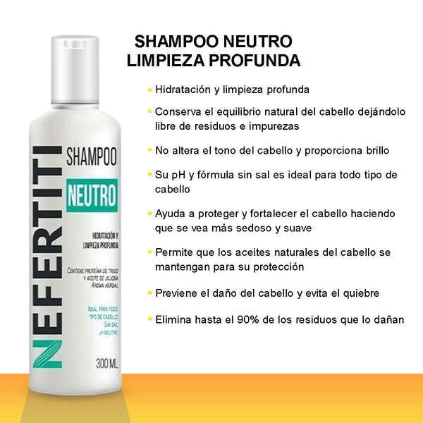 Shampoo Neutro Nefertiti Sin Sulfatos Ni Parabenos – Hidrata, Suaviza y Protege Cuero Cabelludo
