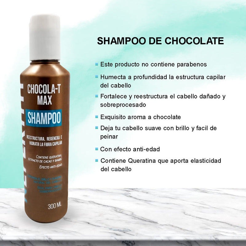 Shampoo Chocola-T Max con Keratina, Cacao y Bambú 300ml