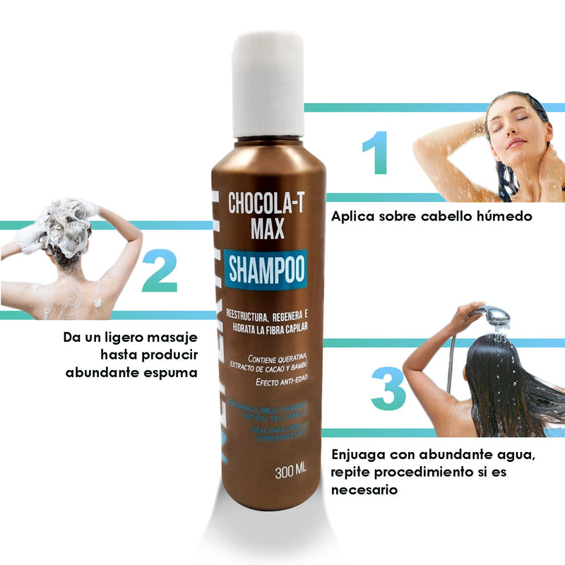 Shampoo Chocola-T Max con Keratina, Cacao y Bambú 300ml
