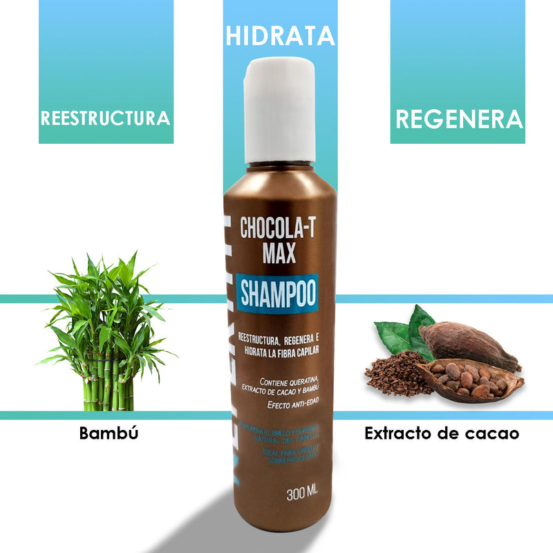 Shampoo Chocola-T Max con Keratina, Cacao y Bambú 300ml