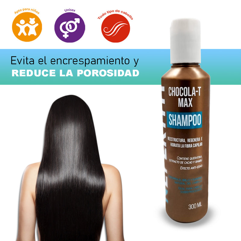 Shampoo Chocola-T Max con Keratina, Cacao y Bambú 300ml