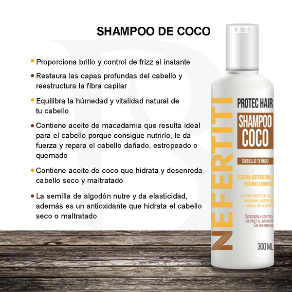 Shampoo Coco Nefertiti Sin Parabenos Hidrata Y Repara Pelo 300ml