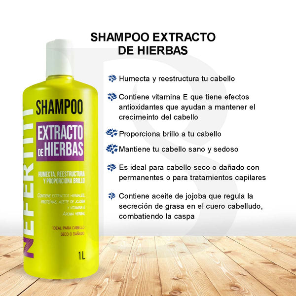 Shampoo Hierbas Nefertiti 1L Cabello Seco y Dañado