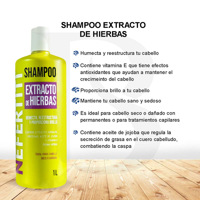 Shampoo Hierbas Nefertiti 1L Cabello Seco y Dañado
