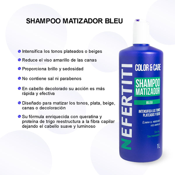 Shampoo Matizador Plata Bleu Nefertiti Sin Sal Ni Parabenos 1Lt