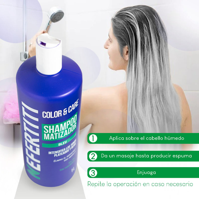 Shampoo Matizador Plata Bleu Nefertiti Sin Sal Ni Parabenos 1Lt
