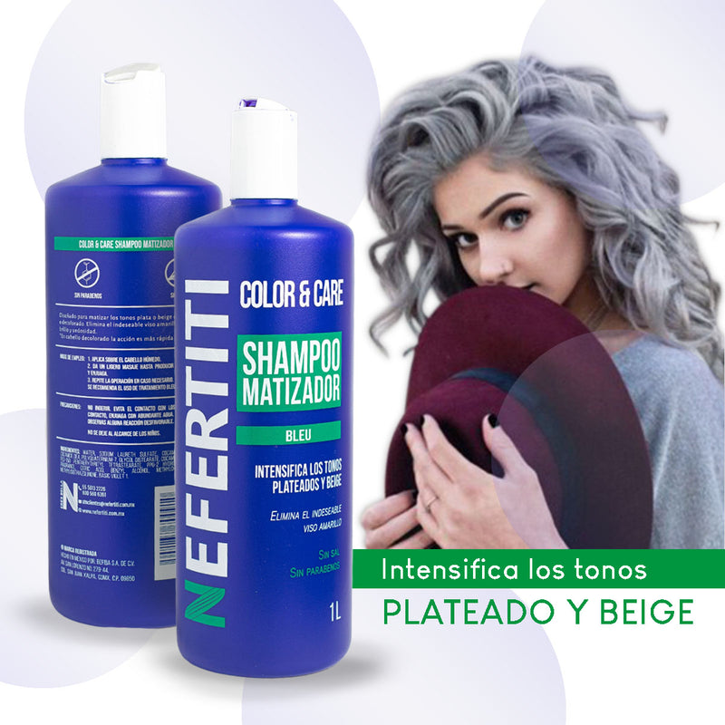 Shampoo Matizador Plata Bleu Nefertiti Sin Sal Ni Parabenos 1Lt