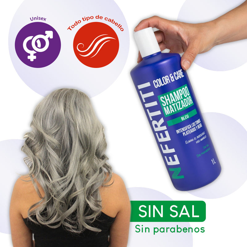 Shampoo Matizador Plata Bleu Nefertiti Sin Sal Ni Parabenos 1Lt