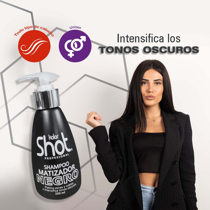 Shampoo Matizador Negro con Keratina y Argán Kolor Shot 300ml