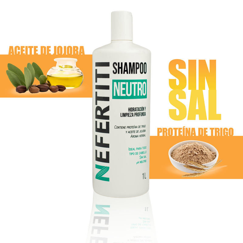 Shampoo Neutro sin Sal sin Parabenos + limpieza profunda Nefertiti 1lt