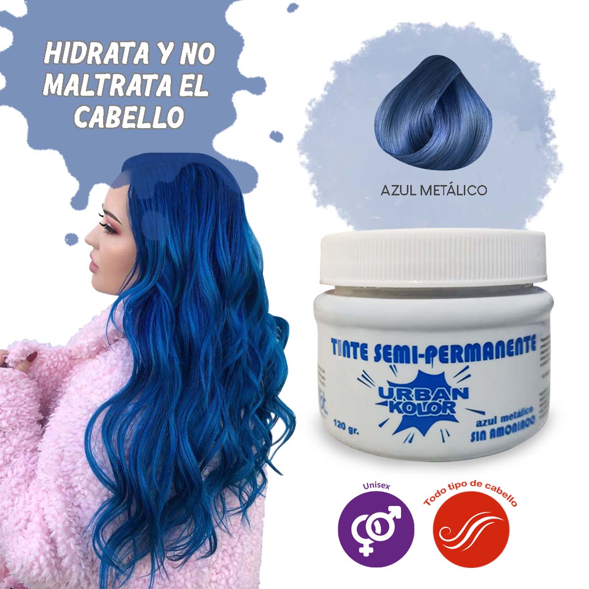 Tinte Semipermanente Urban Kolor Azul Metálico Sin Amoniaco – Biobelleza