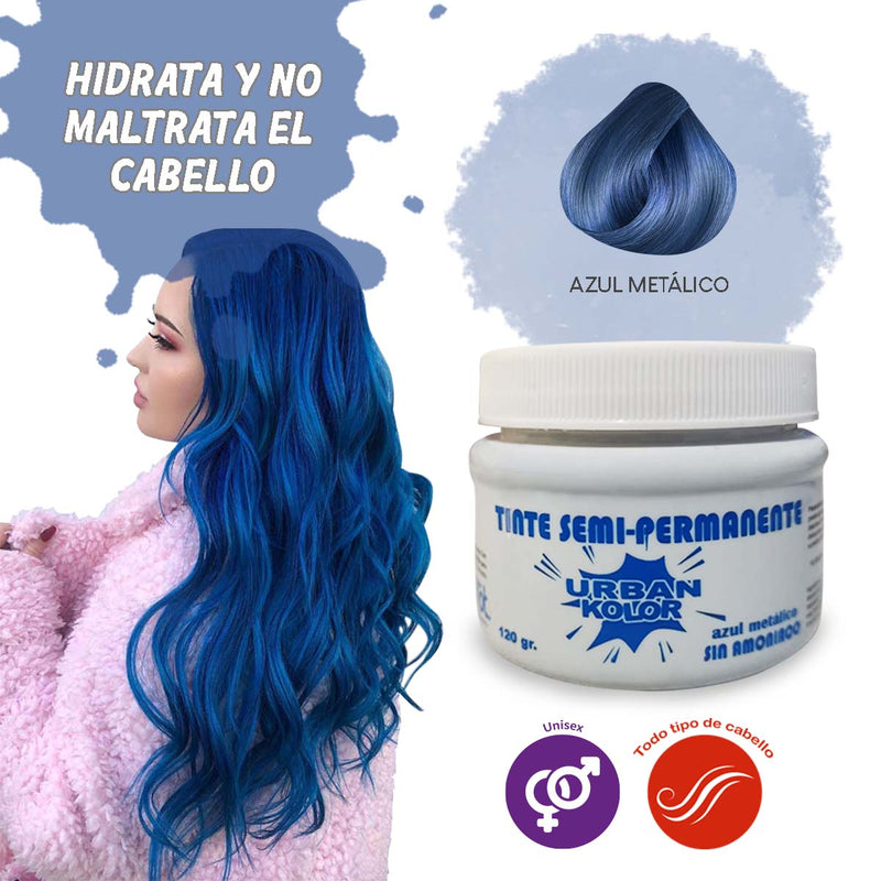 Tinte Semipermanente Urban Kolor Azul Metálico Sin Amoniaco