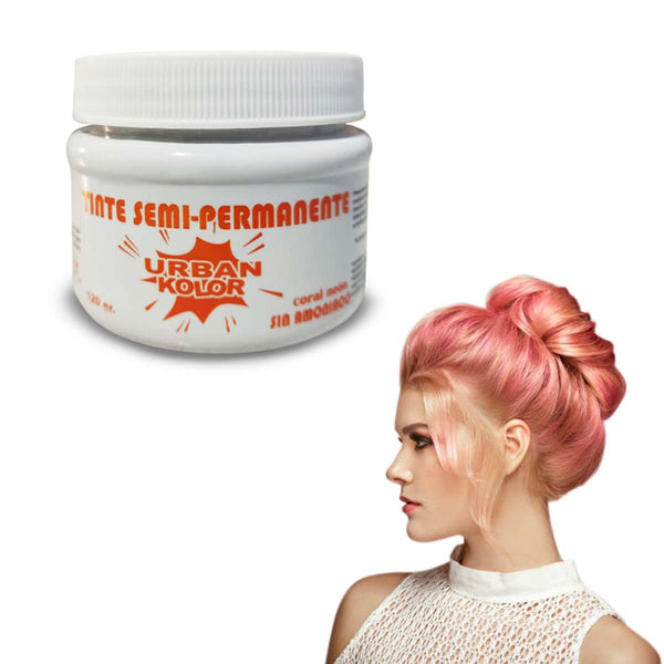 Tinte Fantasía Coral Neón Urban Kolor 120g Sin Amoniaco – Color Intenso Tipo Cobre, No Maltrata el Cabello, Ideal para Mechas, Cabello Decolorados o Tonos Vibrantes