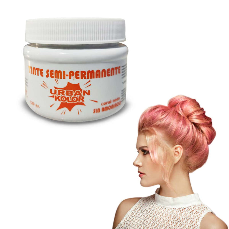 Tinte Fantasía Coral Neón Urban Kolor 120g Sin Amoniaco – Color Intenso Tipo Cobre, No Maltrata el Cabello, Ideal para Mechas, Cabello Decolorados o Tonos Vibrantes